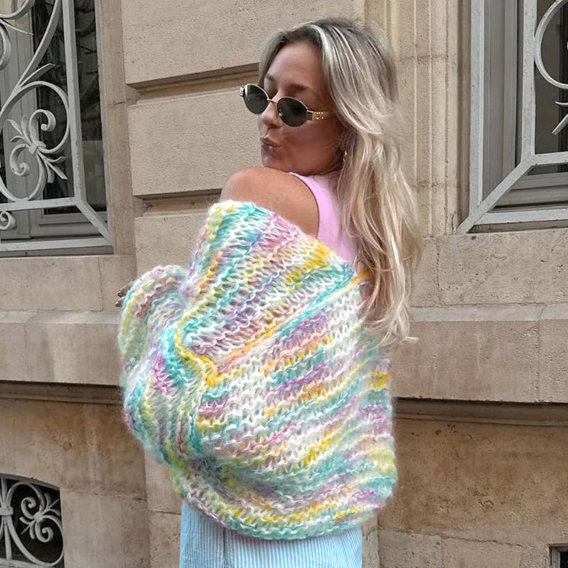 La moda de lana colorida del arco iris suave remata la ropa de abrigo de las mujeres cómoda suelta