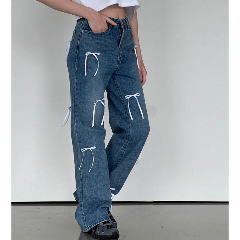 Pantalones de fregar rectos sueltos retro para mujer