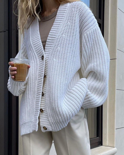 Cárdigan suelto con cuello en V para mujer, otoño e invierno