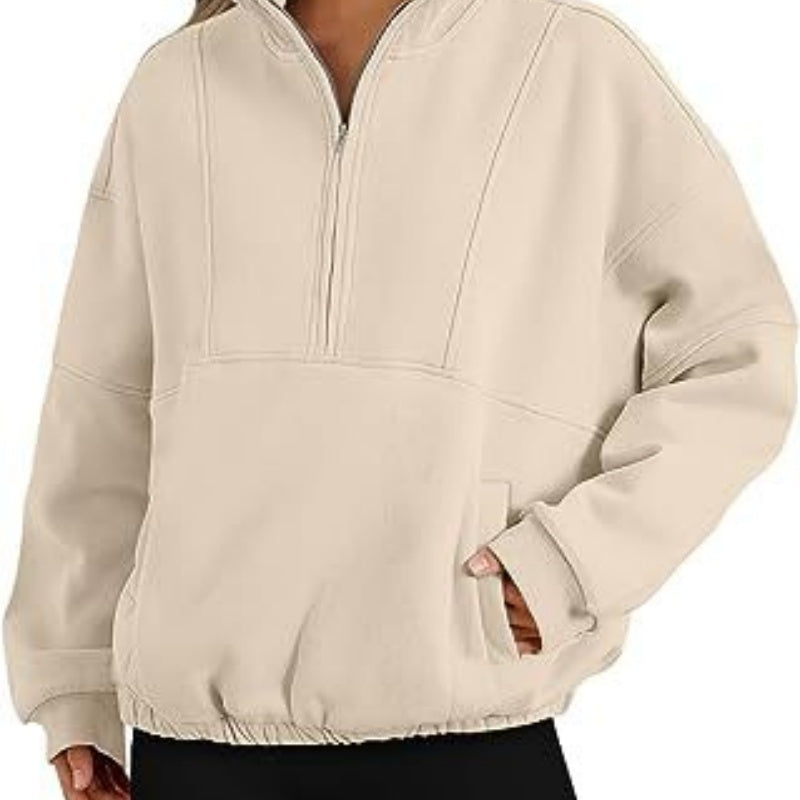 Mode Polyester Pullover Sport Casual Damen Reißverschluss Tasche