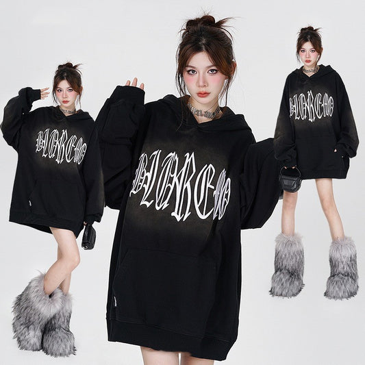 Faded Letters Three-dimensional Embroidered Pullover Sweater