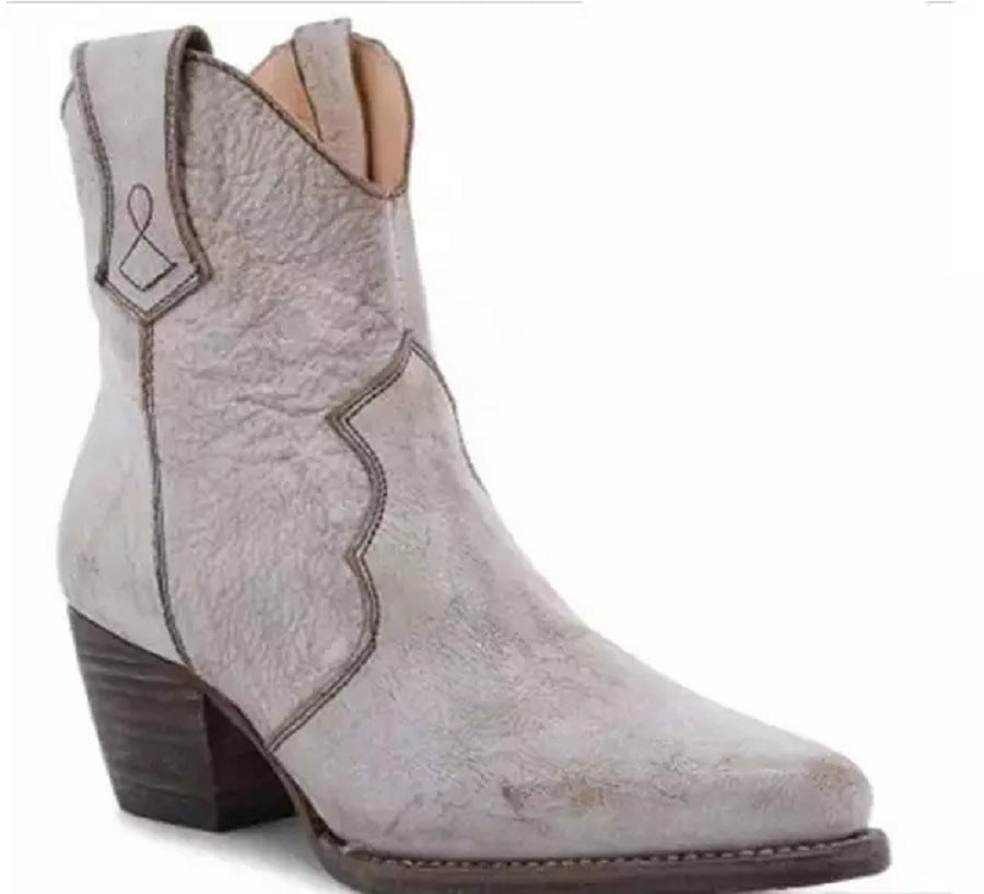 Botas cortas con cremallera lateral y tacón medio y punta puntiaguda para mujer, talla grande