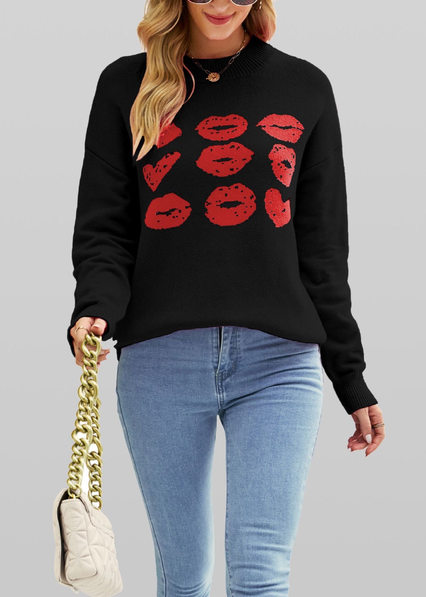 Europäischer und amerikanischer Herbst-Winter-Love-Lips-Pullover