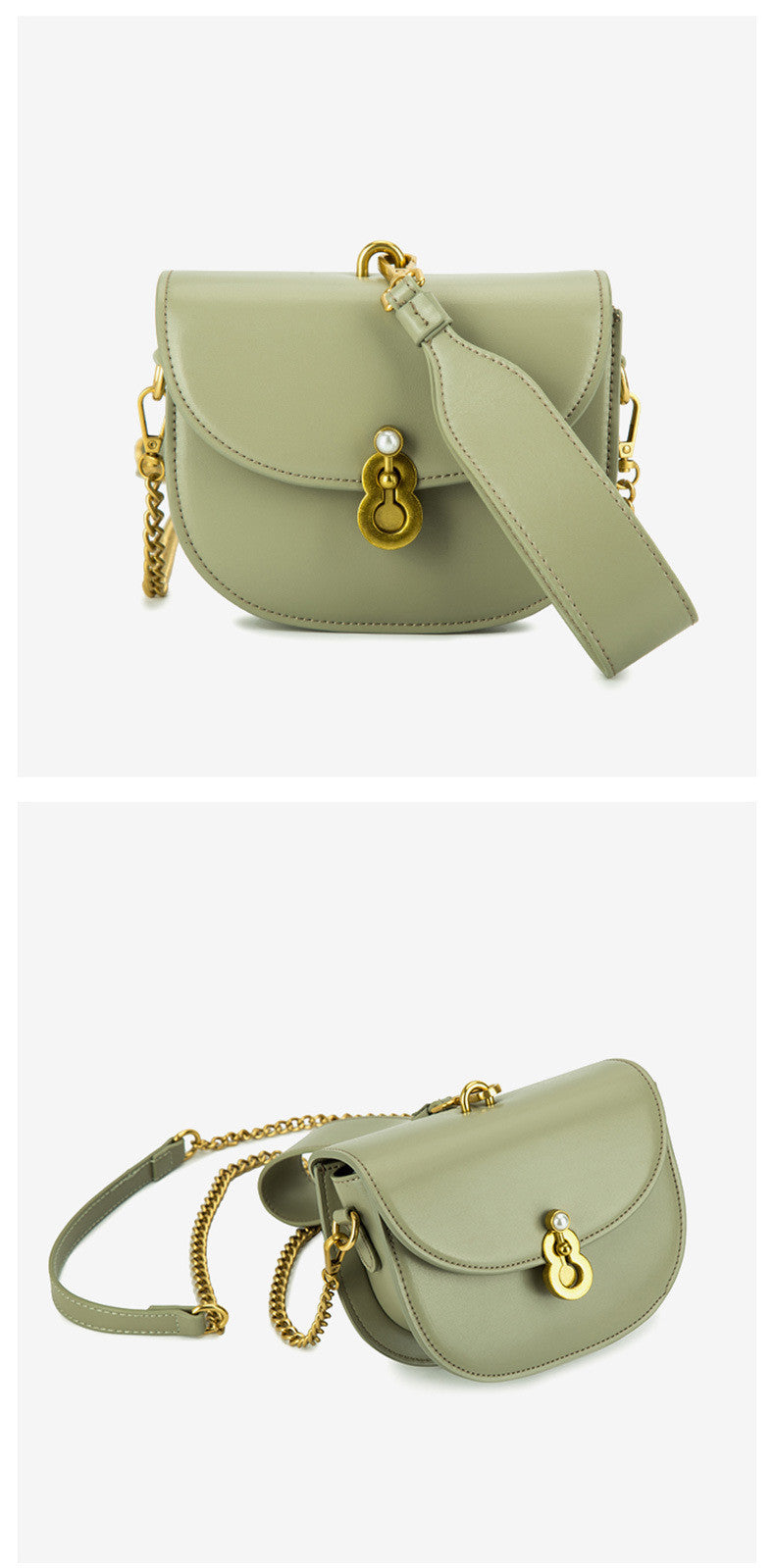 Saddle Bag Fashion Handbag With Pearl Lock