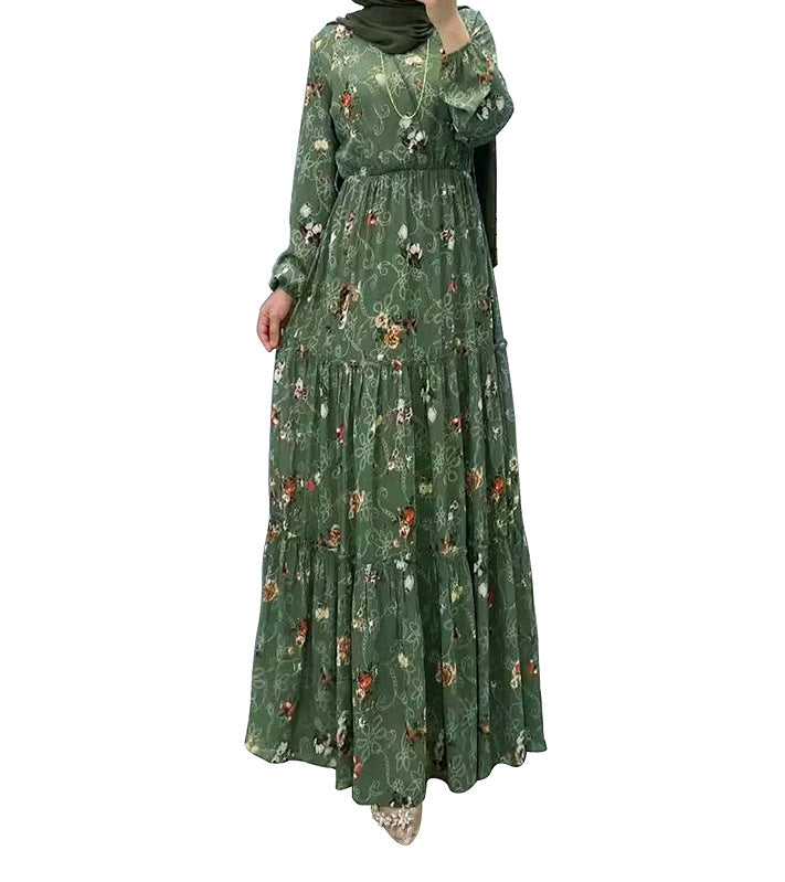 Neues Blumen-Rollkragenkleid für Damen, modisches Pendler-Muslimkleid