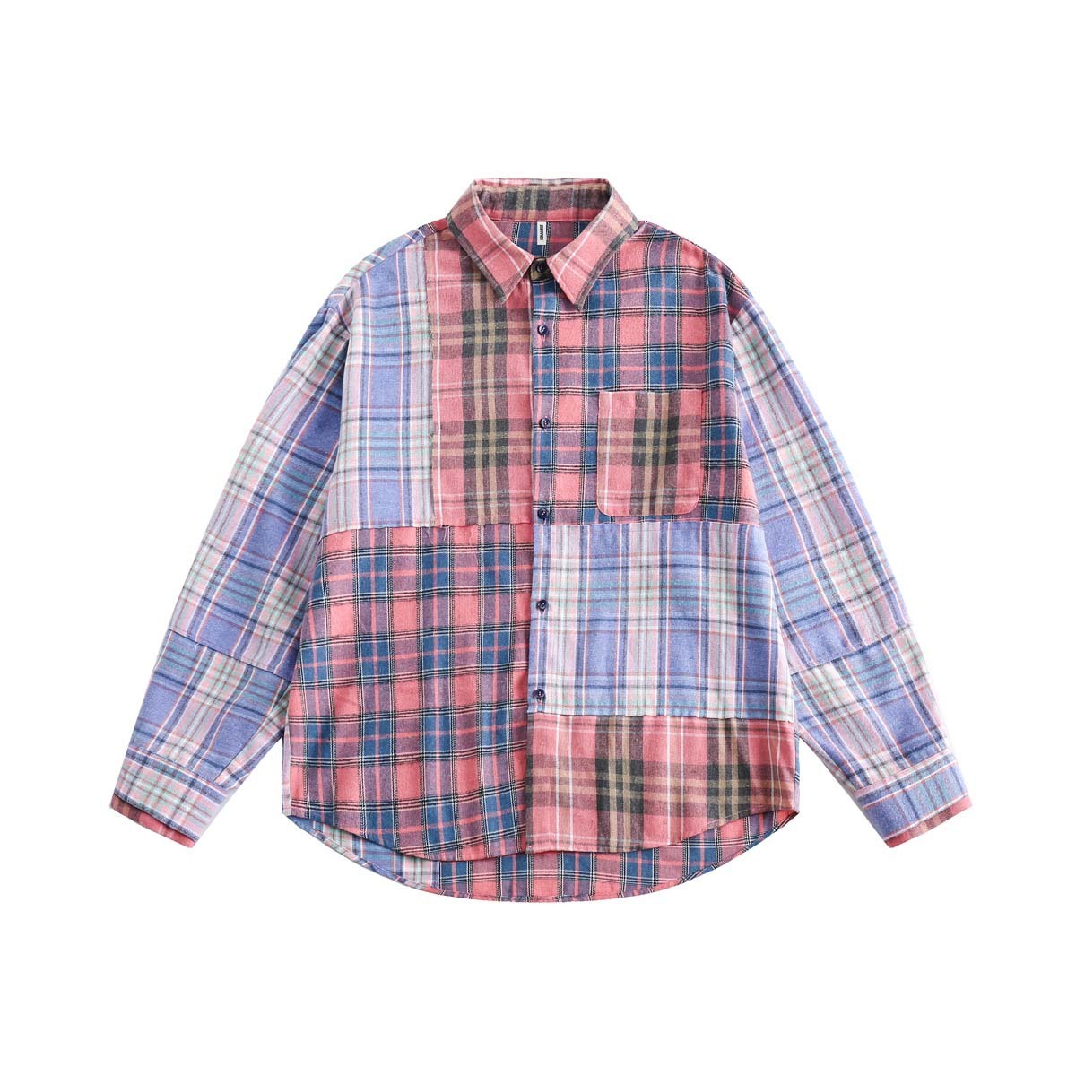 Camisa con costura a cuadros de tendencia de estilo japonés de primavera