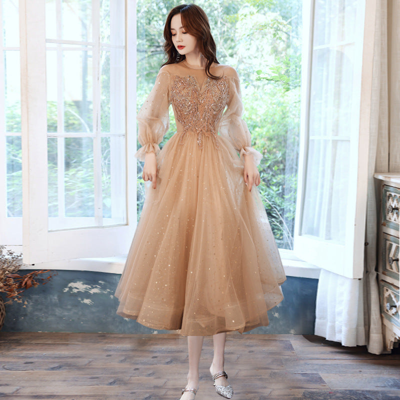 Women's Fashion Champagne Evening Dress