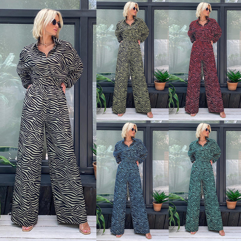 Modischer Jumpsuit mit Revers und langen Ärmeln und hoher Taille