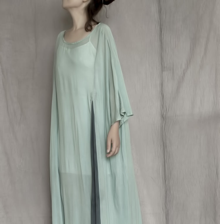 Creative Design Ultra-thin Patch Green Loose Dress