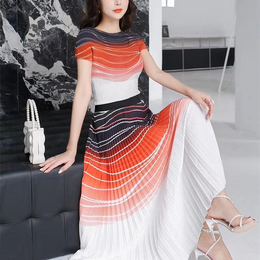 Half-length Dress Two-piece Set Pleated With Lining Support