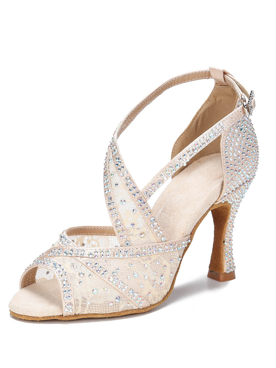 Zapatos de baile latino con diamantes incrustados para mujeres adultas