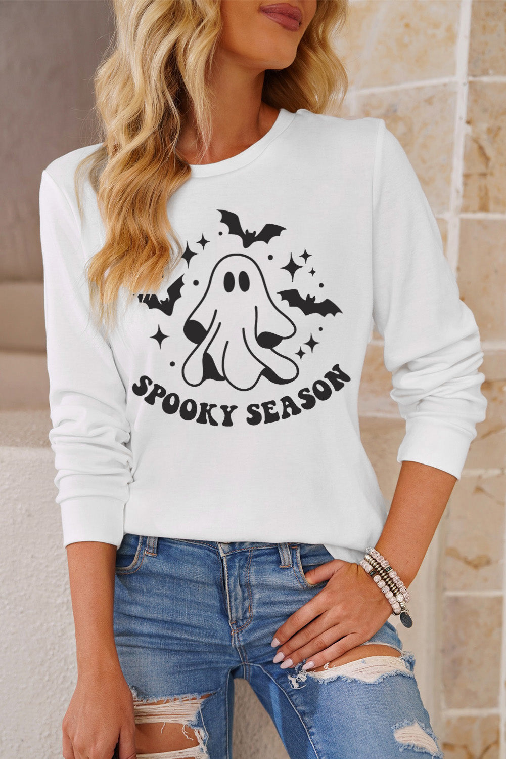 SPOOKY SEASON Sudadera estampada con cuello redondo