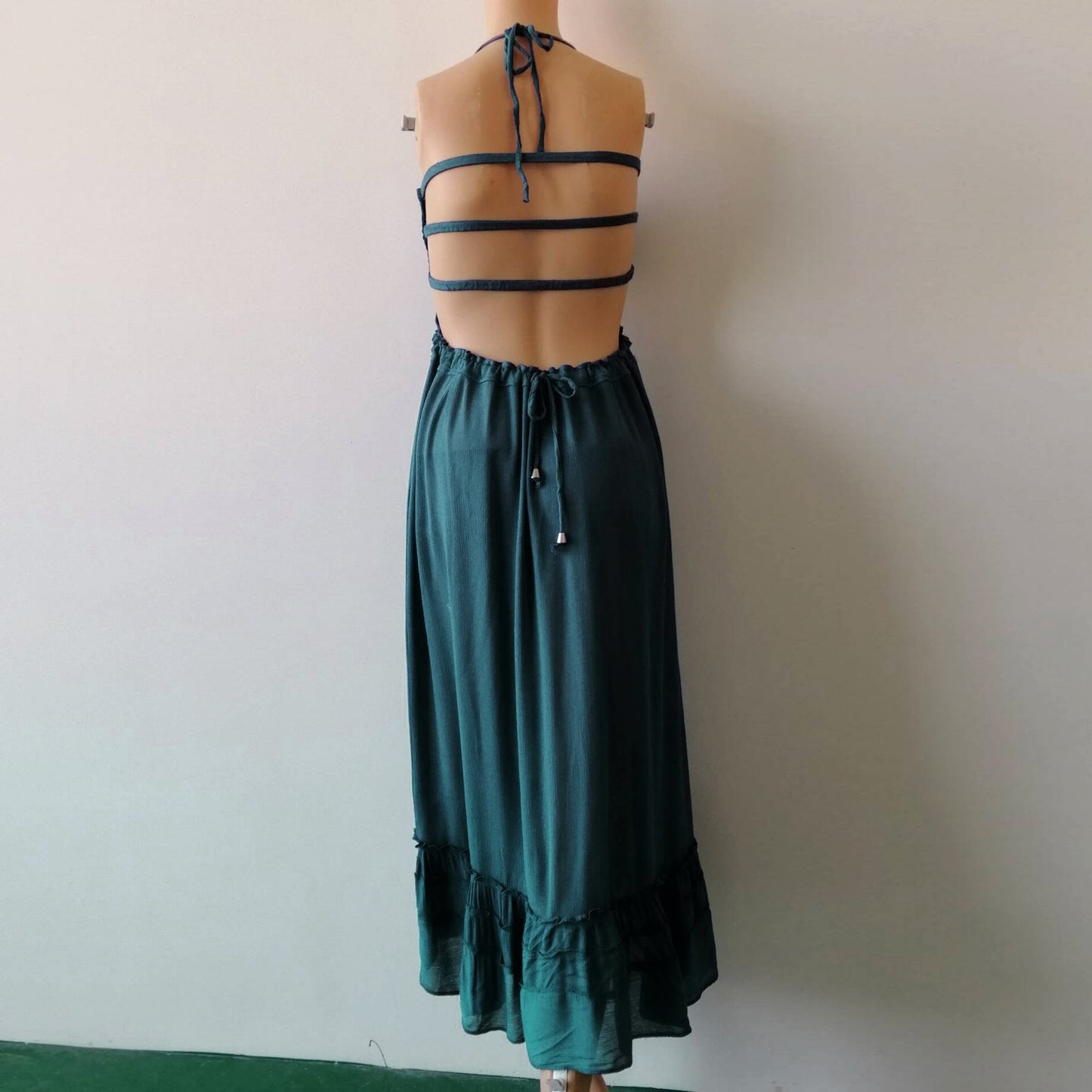 Rückenfreies Bohemian-Strand-Maxikleid aus Baumwolle