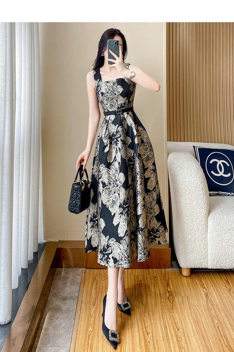 French Style High-grade Jacquard Vest Dress