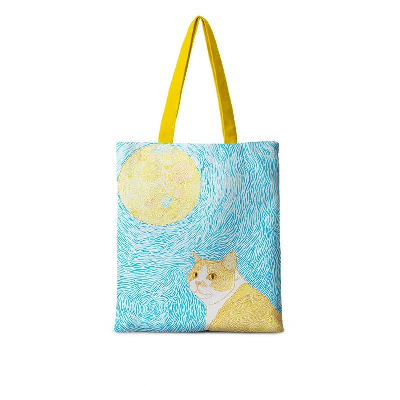 Bolso de hombro con ilustración de gato, bolso de lona de gran capacidad