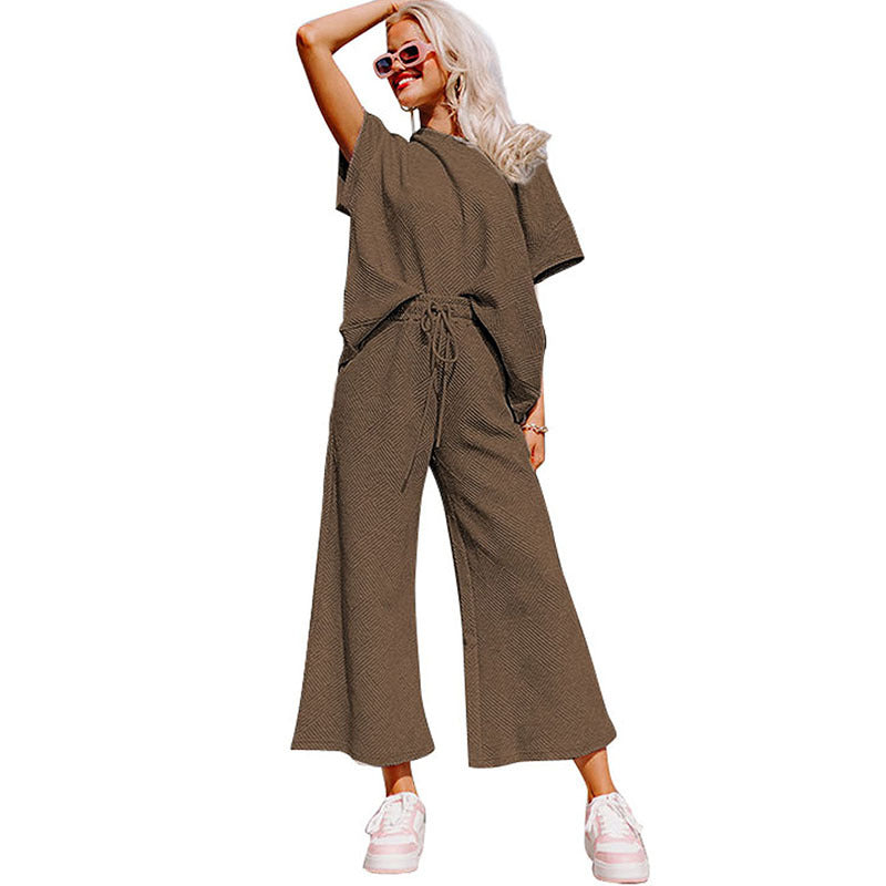 Summer New Color Casual Suit Female European And American All-matching Thread Drawstring Sportswear Female