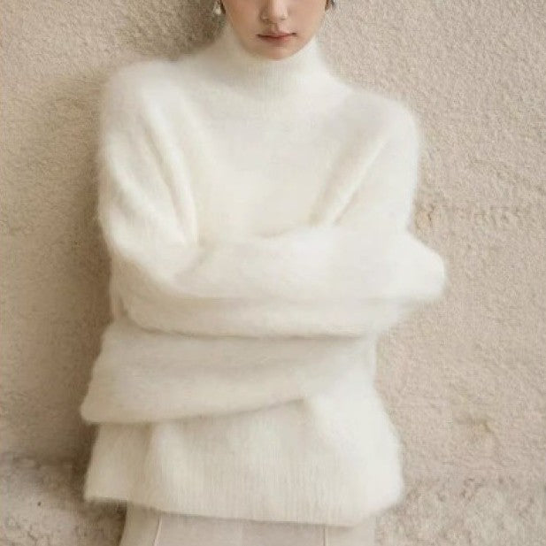 Gray Mohair Turtleneck Sweater For Women