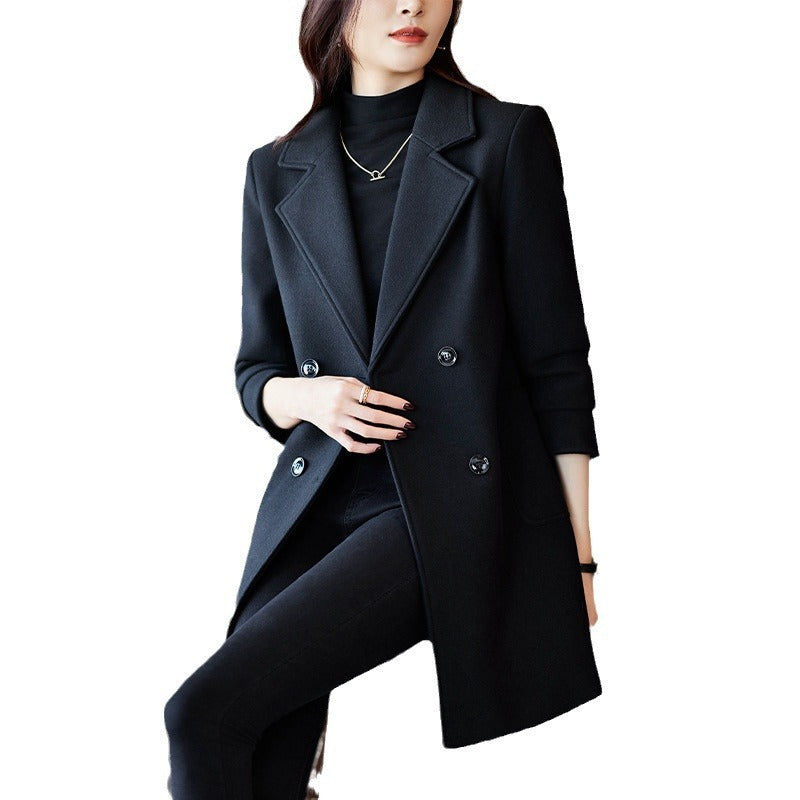 Black Double Breasted Coat Autumn And Winter New Women's Suit Jacket