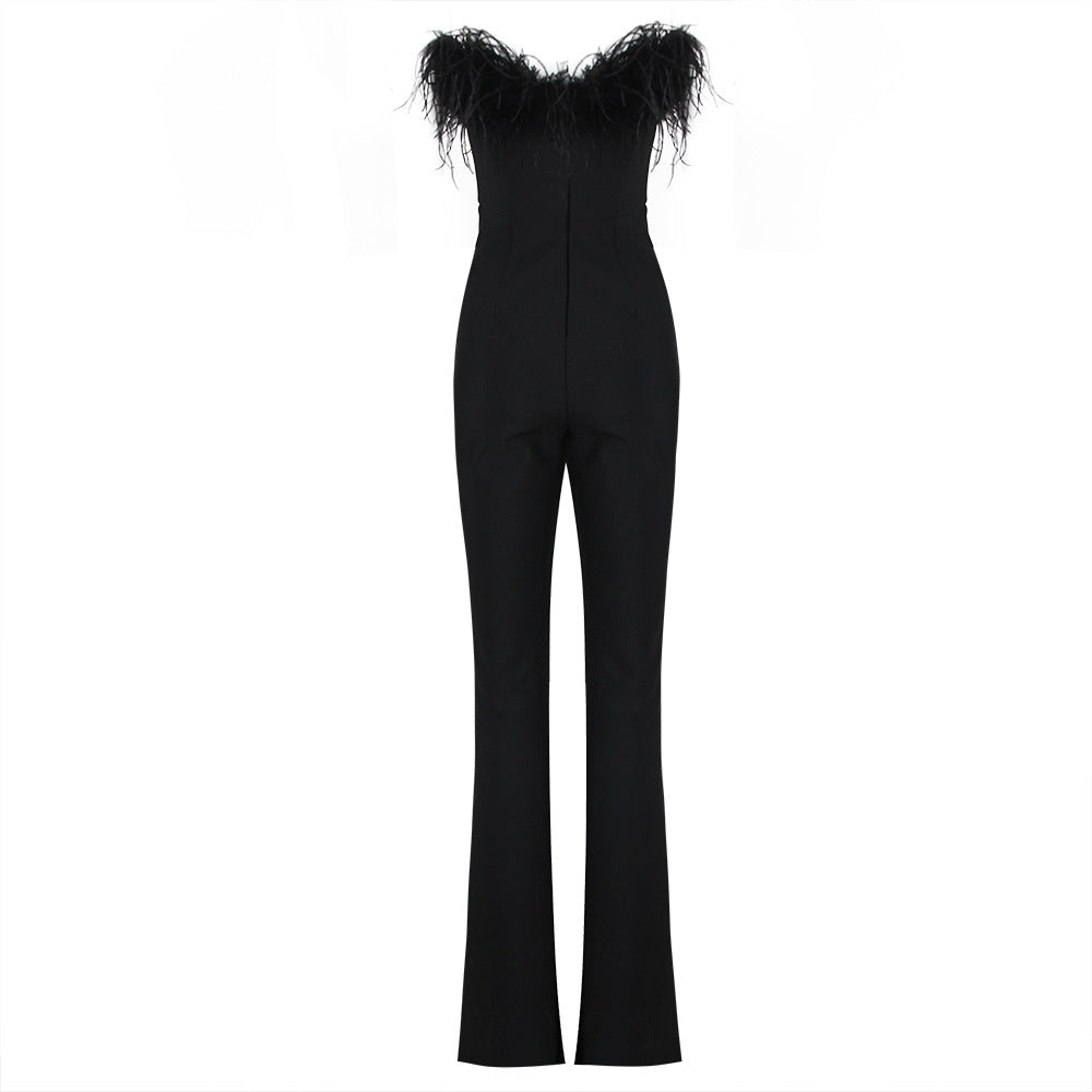 Europäischer und amerikanischer sexy Tube Top Feather Bandage Jumpsuit