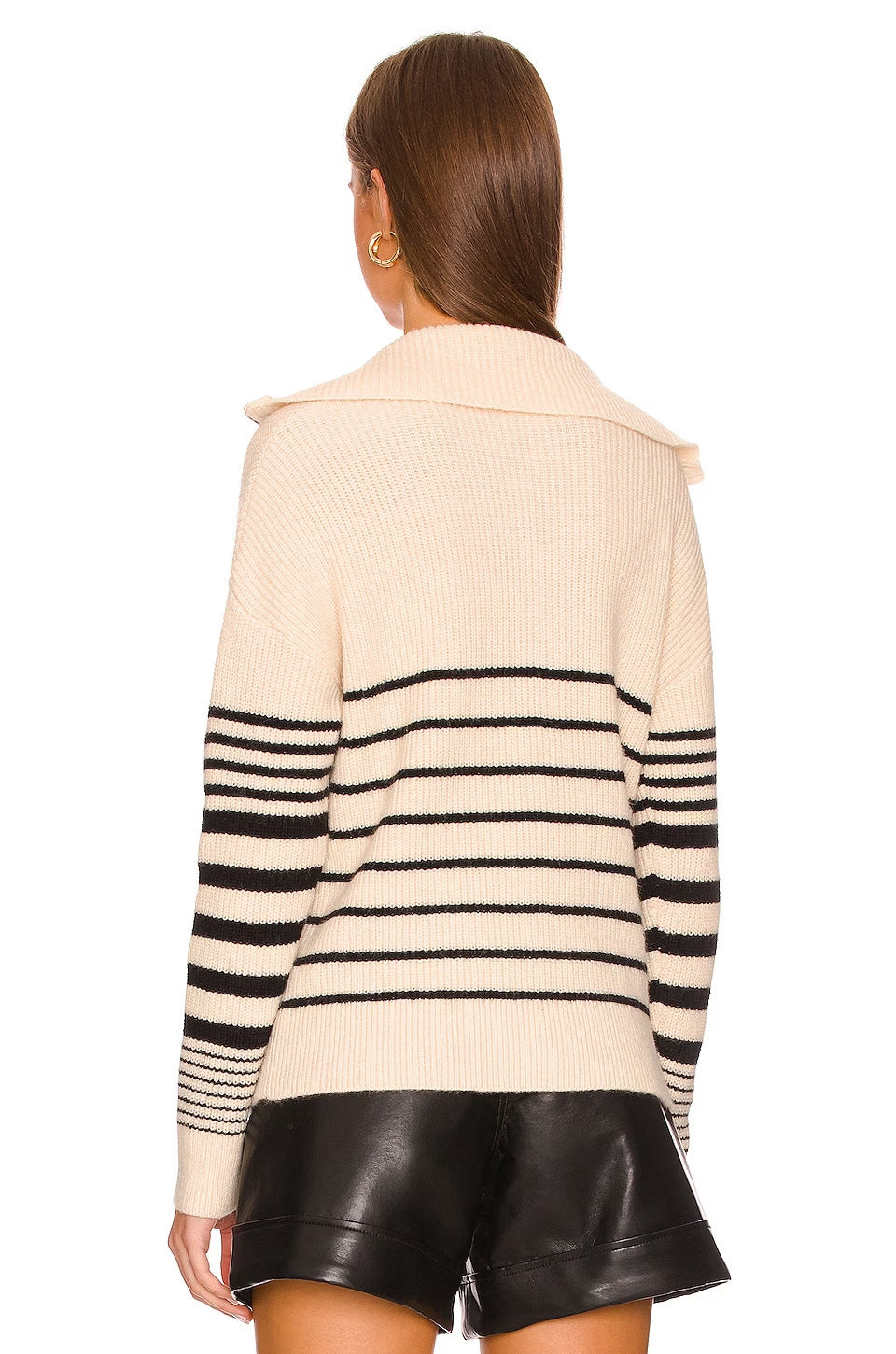 Striped Color Matching Long-sleeve Women's Top Zipper Pullover