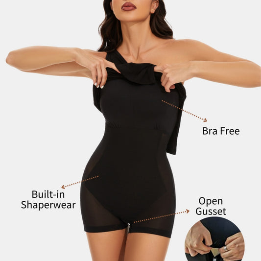 Vestido moldeador de cuerpo con hombros descubiertos, sencillo y versátil para mujer