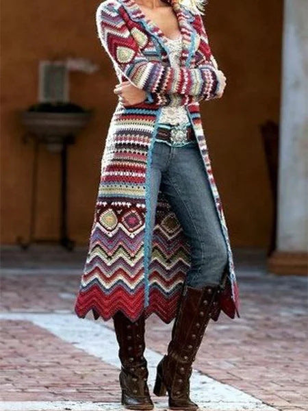 Women's Autumn And Winter New Knitted Printed Cardigan Jacket