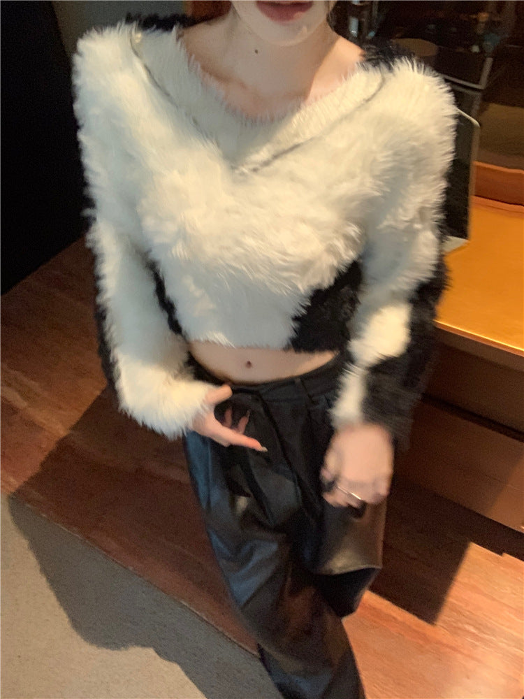 Women's Autumn And Winter V-neck Mink Fur Short Sweater