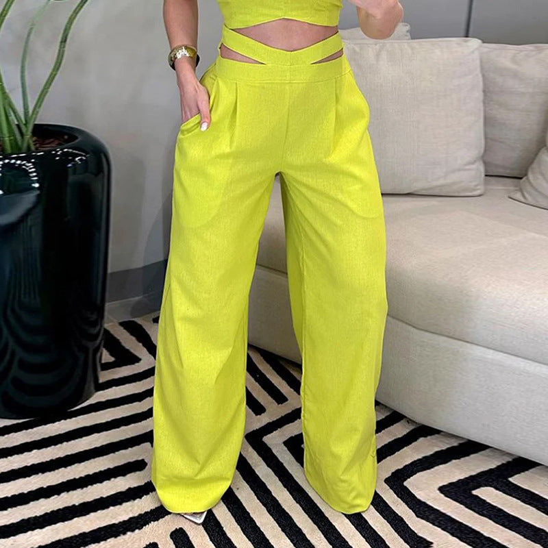 Female Fashion Hot Girl Backless Slim Fit Yellow Suit