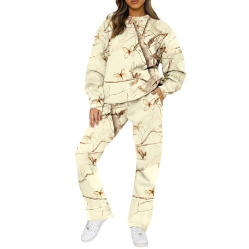 Damen 3 Camouflage Leaves Sports Kapuzenpullover mit langen Ärmeln und Jogginghose im Set