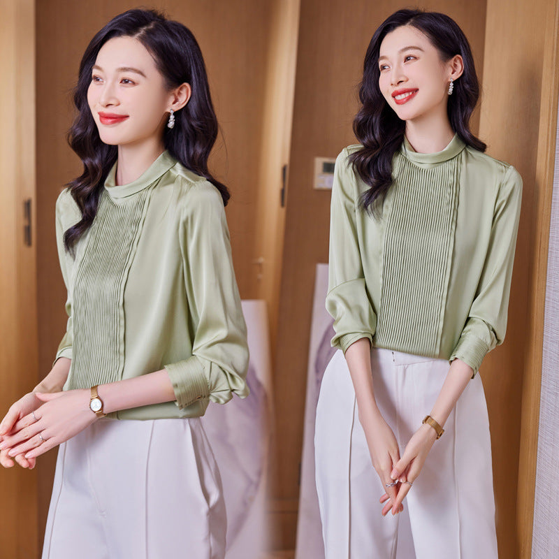 Women's Round Neck Refined Stylish And Versatile Silk Shirt