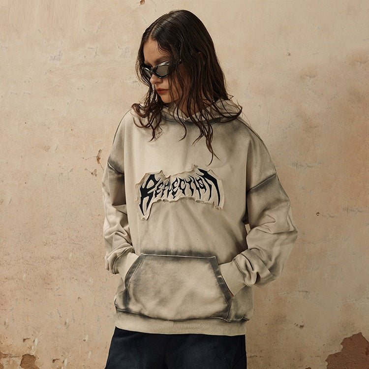 European And American Embroidered Frayed Hem Design Hoodie