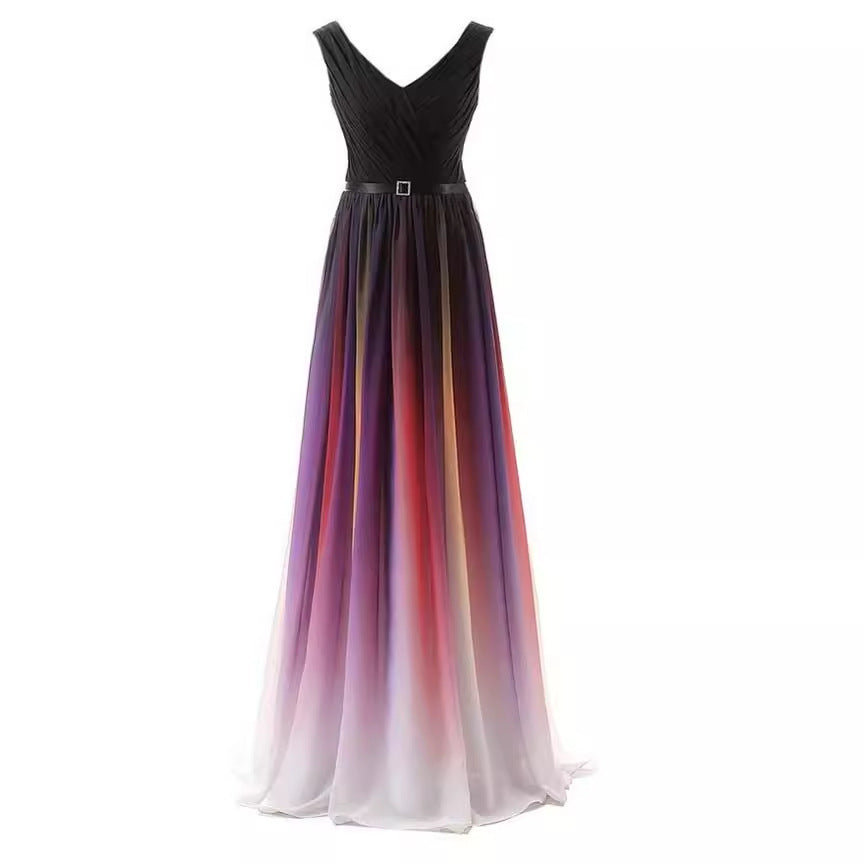 Buntes Abendkleid aus Chiffon mit zwei Schultern und Schnürung für Damen