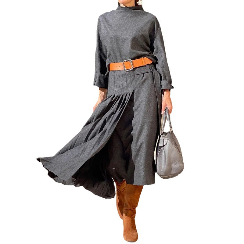 Traje de mujer otoño nuevo conjunto de dos piezas vestido suelto de Color sólido de manga larga