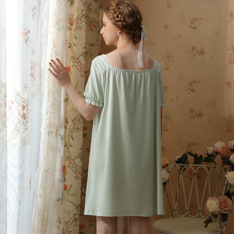 French Lace Cotton Thin Short Sleeve Nightdress