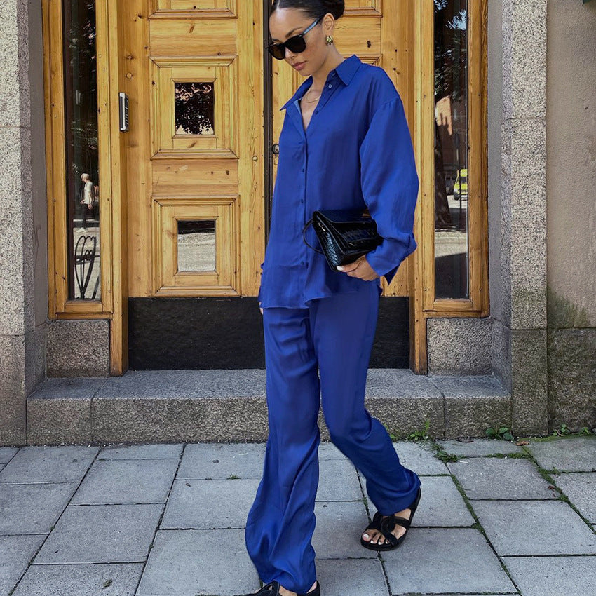 Women's Dinklein Blue Shirt And Floor Pants Two-Piece Set