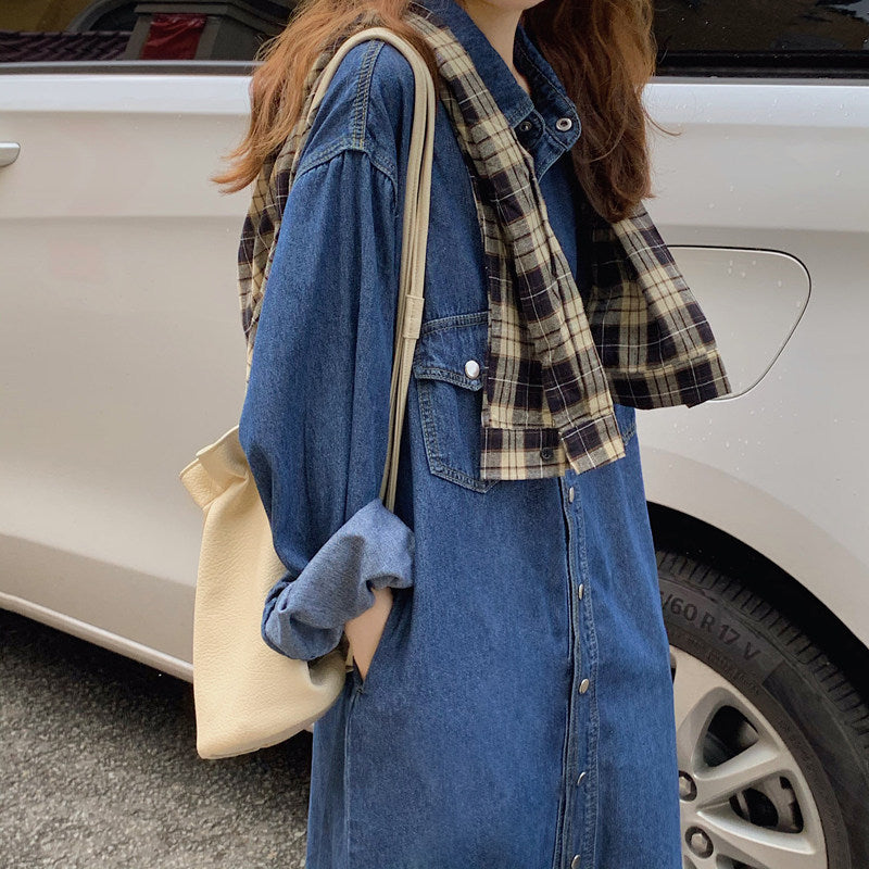 Vestido de manga larga estilo retro de Hong Kong para mujer