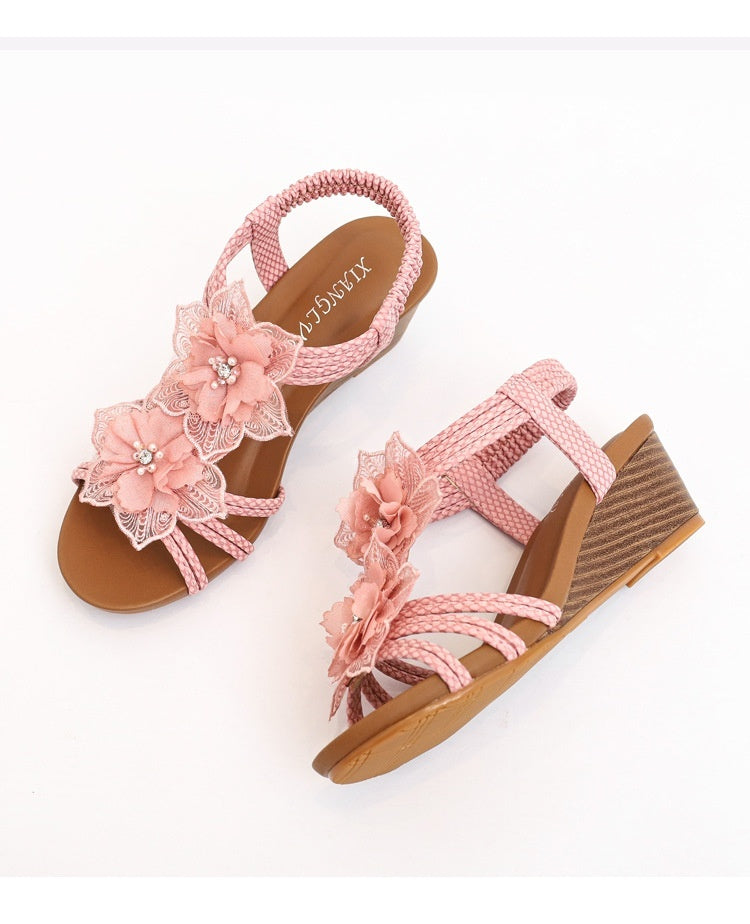 Wedge Roman Bohemian Retro Flower Vacation Sandals