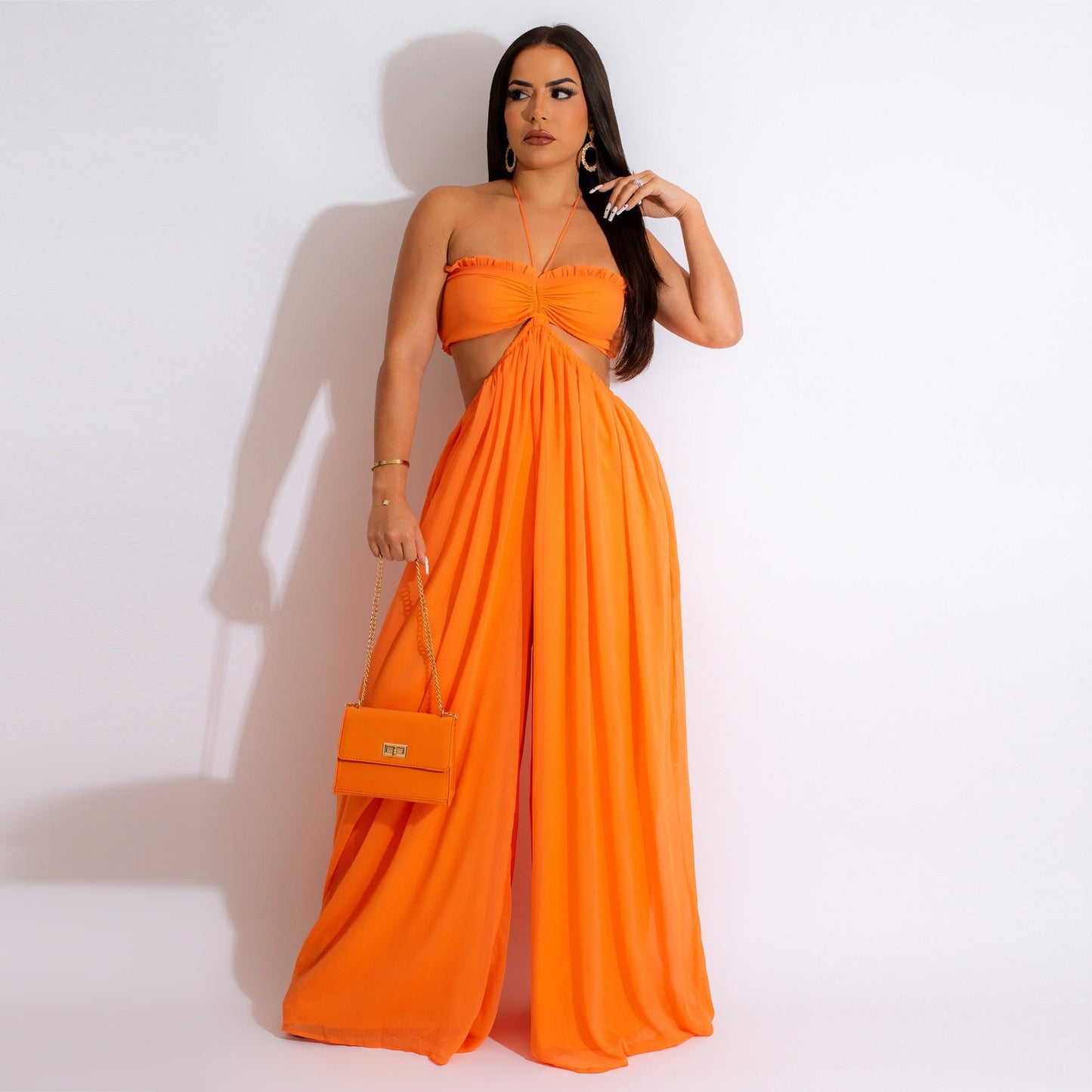 Chiffon Chest-wrapped Bare Back Wide-leg Jumpsuit European And American