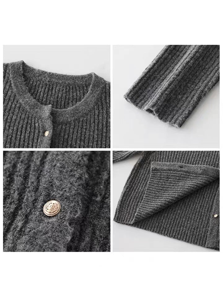 Autumn And Winter Simple Round Neck Knitted Cardigan