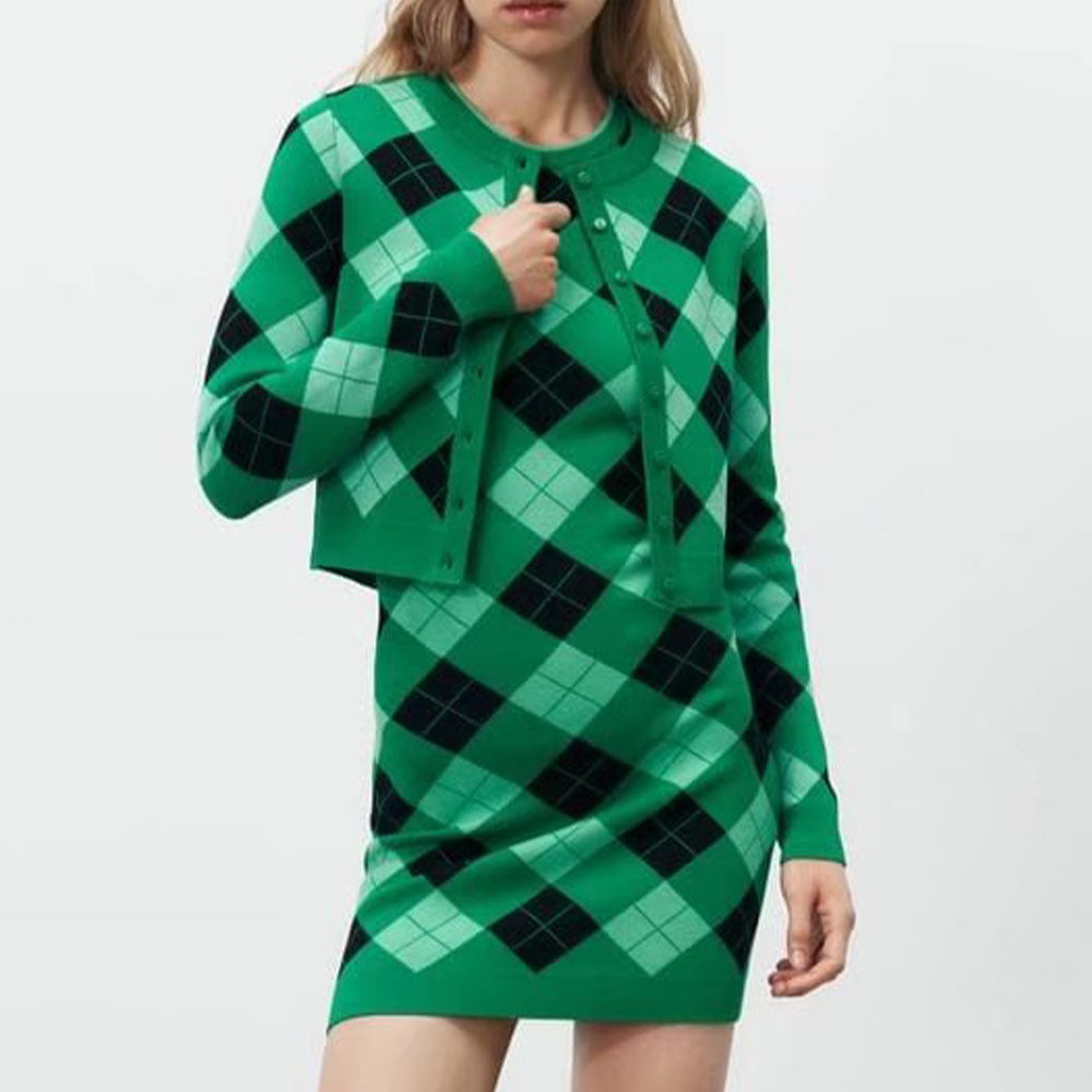 Suéter de abrigo de punto Argyle de primavera para mujer