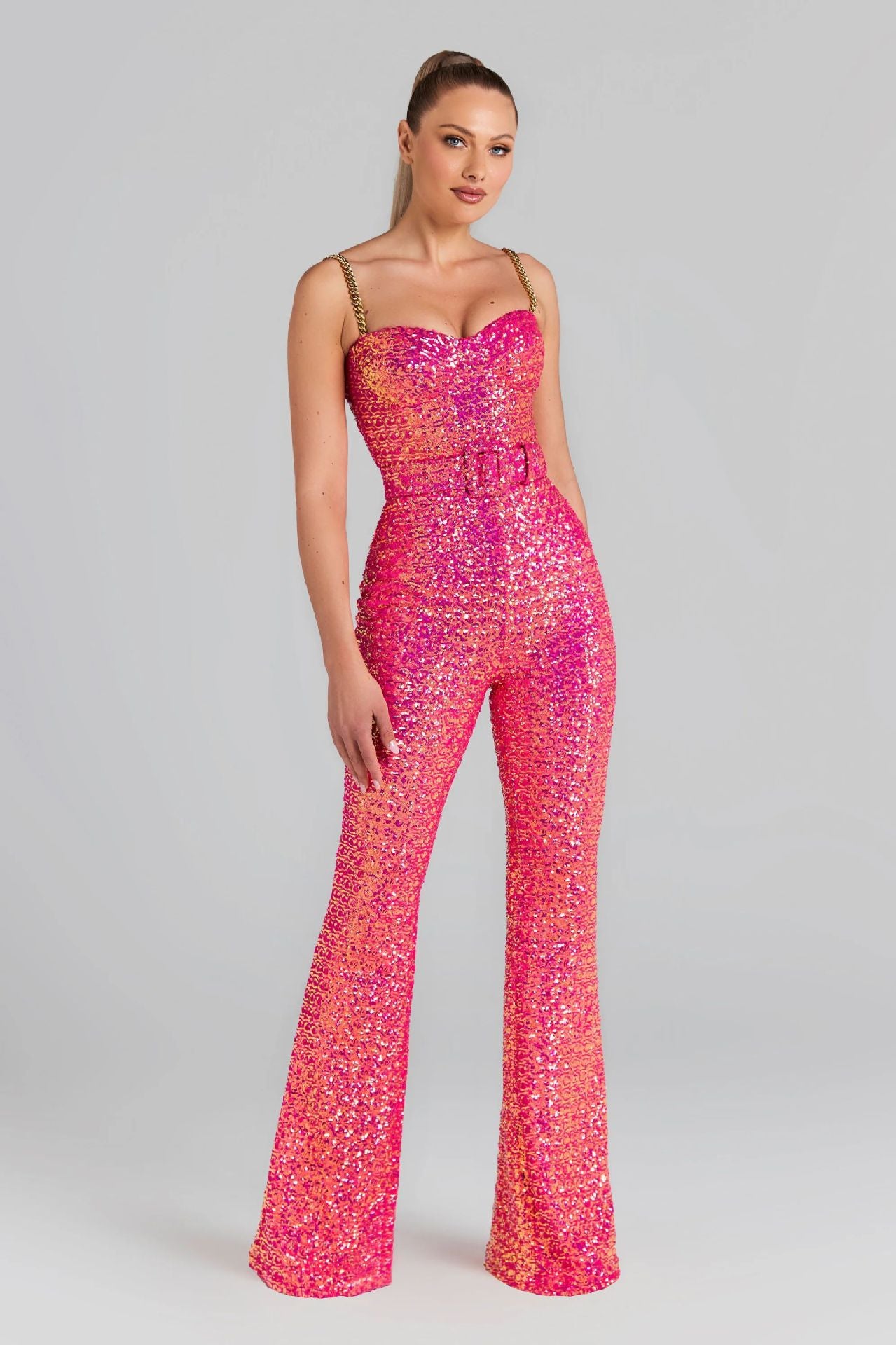 Modischer Damen-Jumpsuit mit Pailletten und Sling-Röhrenoberteil