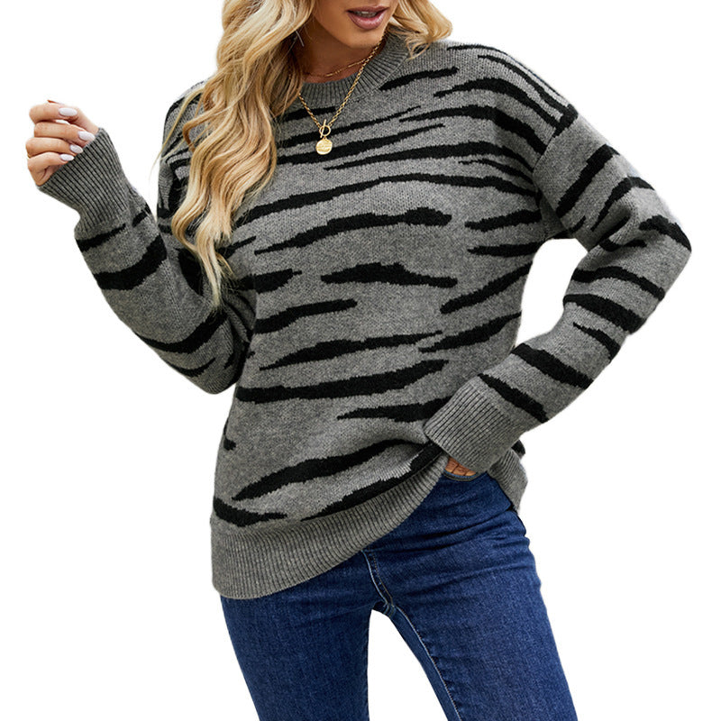 Herbst und Winter neuer gestreifter Pullover Pullover Tigermuster Farblich passender Pullover für Frauen