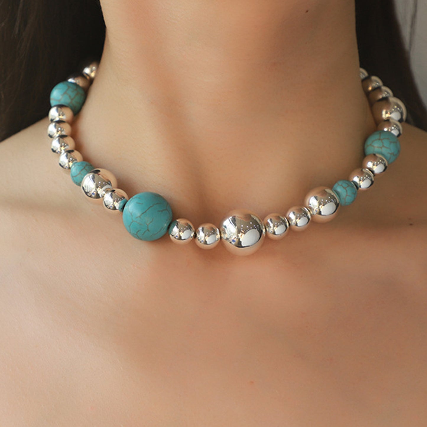 Artificial Turquoise Alloy Bead Necklace