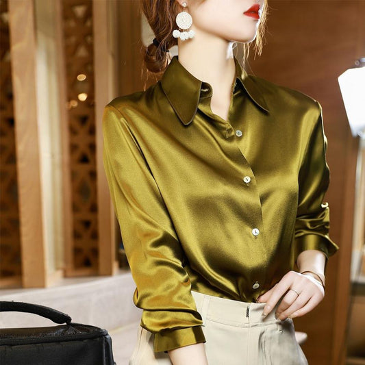 Women's Long-sleeved Loose Solid Color Crepe Satin Shirt