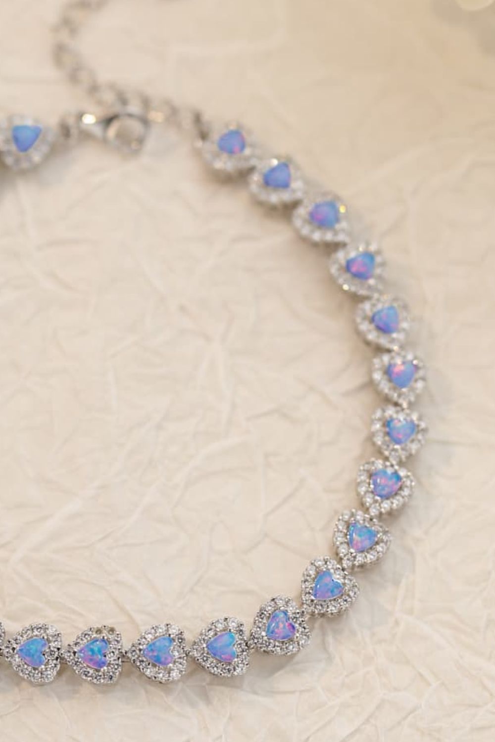 925 Sterling Silver Opal Heart Bracelet