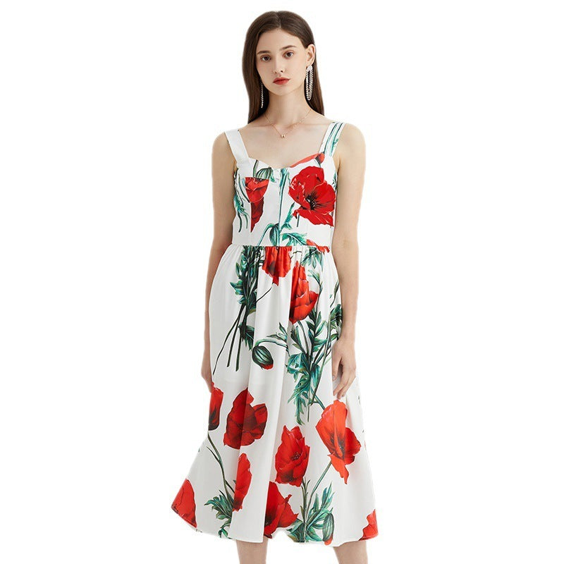 High Waist Print Stereo Bandeau Sling Dress