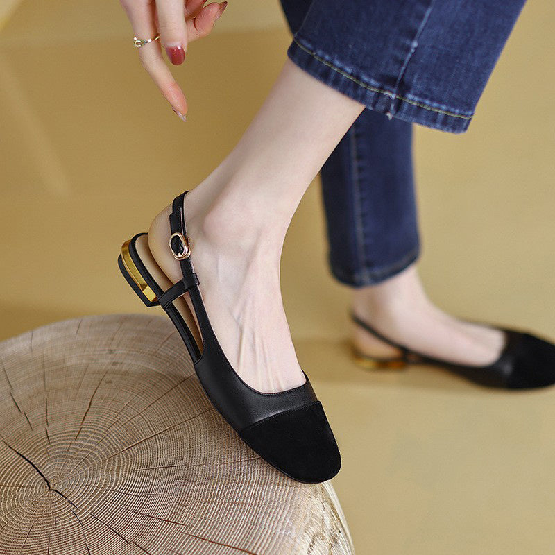 Closed Toe Sandals Women's One-strap Color Matching Empty Flat Heel