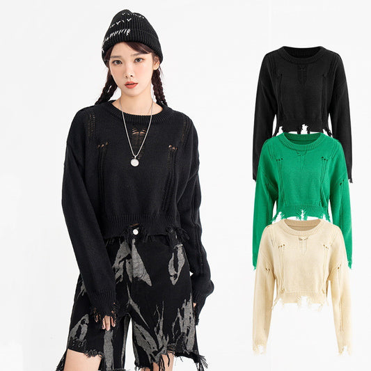 Hole Cut Irregular Special Trendy Style Short Sweater