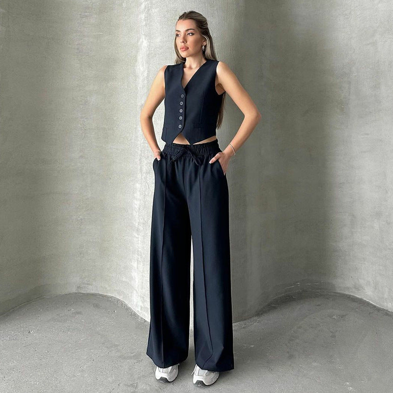 Fashion Casual Summer Women's Sleeveless Vest Lace-up Trousers Two-piece Set