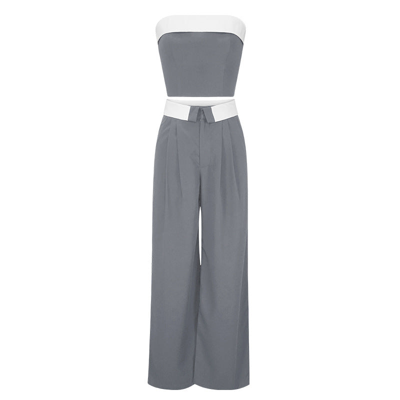 Contrast Color Vest Wide-leg Suit Pants Fashion Casual Two-piece Suit